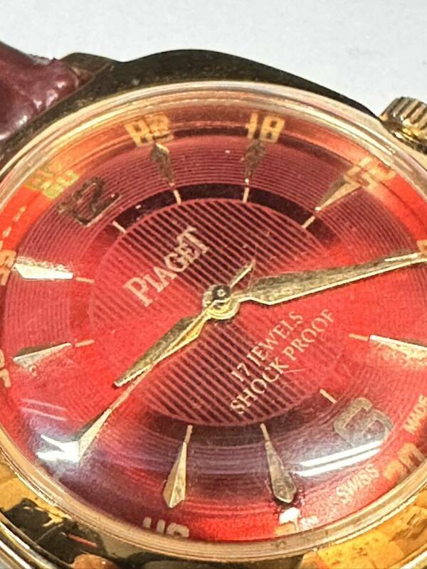 ヴィンテージ ピアジェ PIAGET レッド文字盤 GP手巻き ユニセックス腕時計 ショックプルーフ ムーブメント 17jewels スイス製 再生品