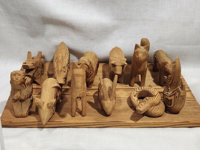 木彫り　12支　干支　12体　置物　オブジェ　アンティーク　縁起物　彫刻　　
