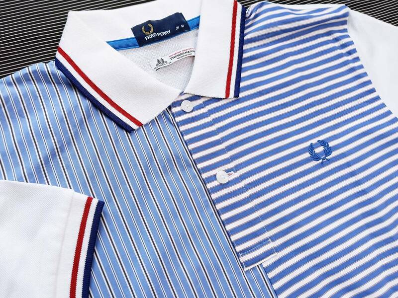 極美品！FREDPERRY×THOMAS MASON フレッドペリー ボーダー&ストライプ クレイジーパターン 半袖ポロシャツ(M相当)日本製