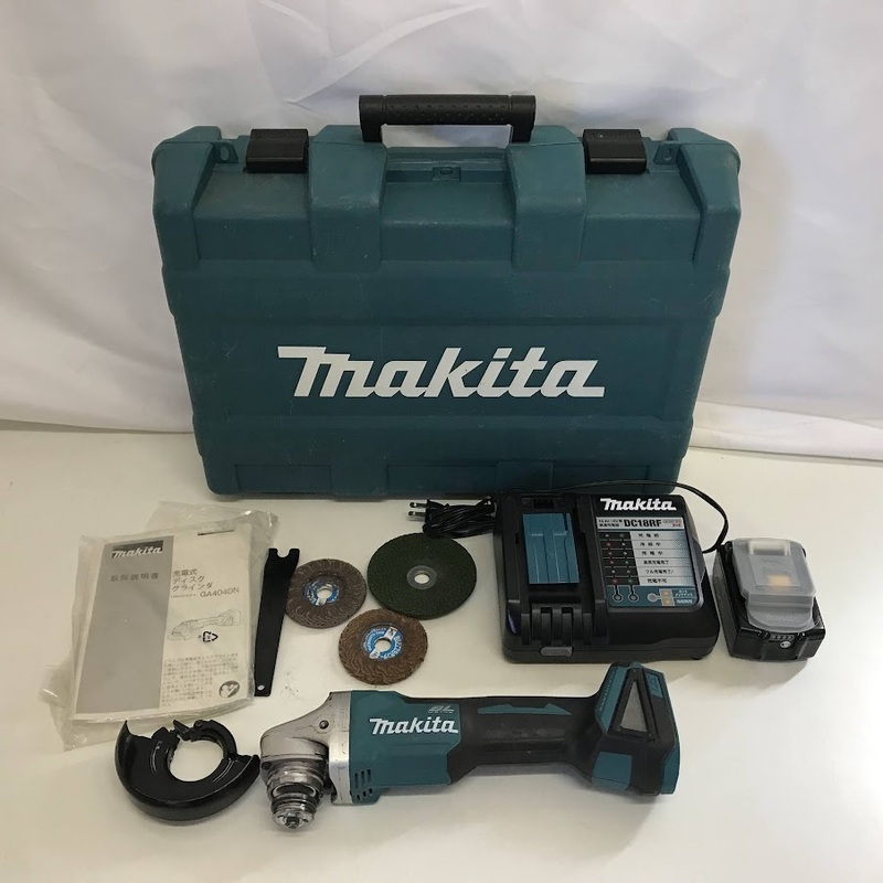 ☆makita 充電式ディスクグラインダ GA404DN 充電器 DC18RF バッテリー付き マキタ 18V 電動工具