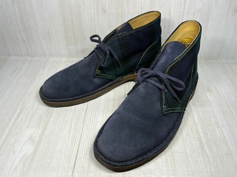 美品☆クラークス デザートブーツ UK7.5≒26cm ネイビー コンビ チャッカブーツ 革靴 メンズ カジュアル Clarks