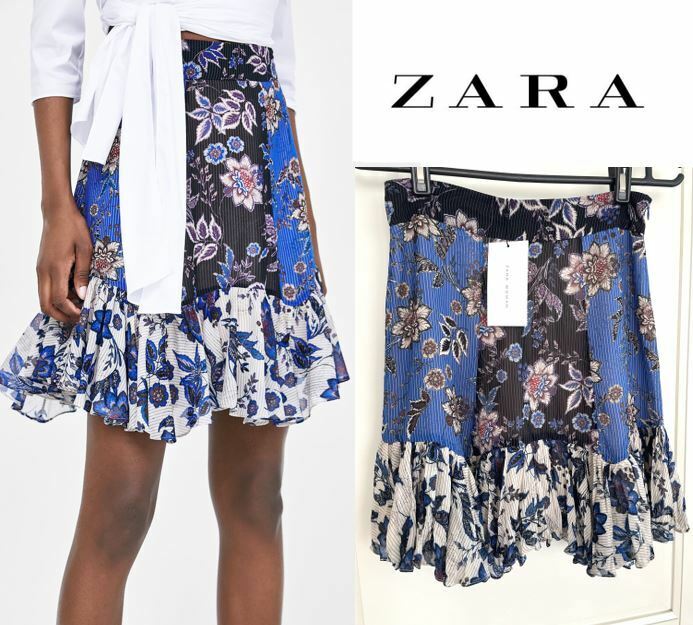 【未使用 タグ付】 ZARA フラワープリント Mサイズ ブルー スカート ザラ Woman 