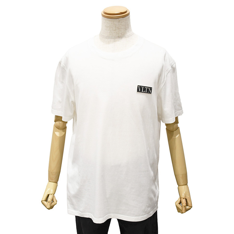 ヴァレンティノ VALENTINO Tシャツ 半袖 クルーネック ラバーロゴ コットン ホワイト 白 サイズL VLTN ロゴ トップス 中古