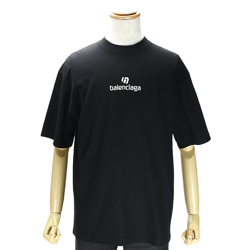 バレンシアガ BALENCIAGA ロゴ 半袖 Tシャツ クルーネック 612966 コットン ブラック 黒 ＃XS カットソー アパレル メンズ レディース 中古