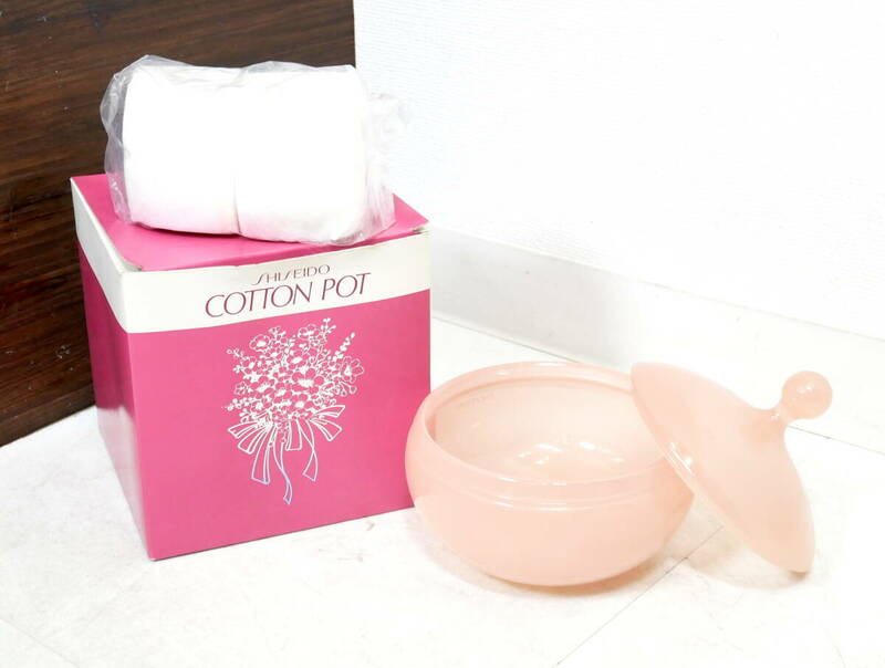 ▲(R605-I19) 資生堂 SHISEIDO COTTON POT 花椿会 ピンク コットンポット 非売品 昭和レトロ 高さ約12cm×幅約11cm