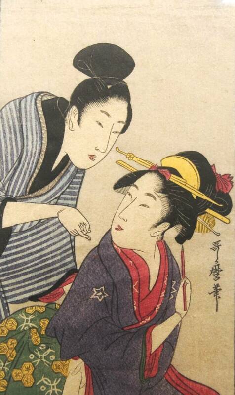 喜多川歌麿　浮世絵　美人画　復刻手摺木版画の真作です。