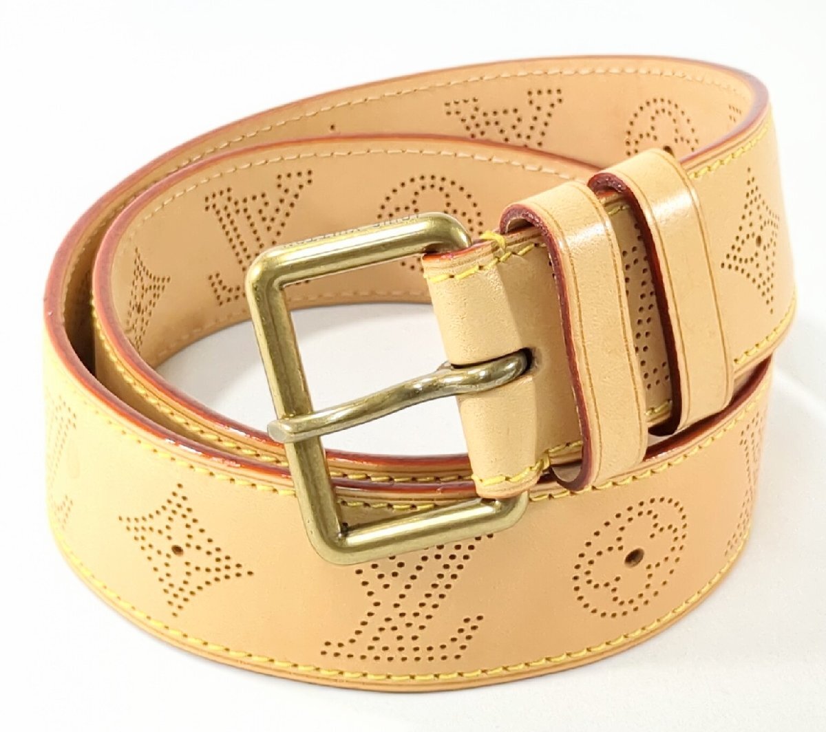 LOUIS VUITTON ルイ・ヴィトン サンチュール ペルフォ ヌメ革 パンチング ロゴ ベージュ ブラウン ゴールド金具 M6926V