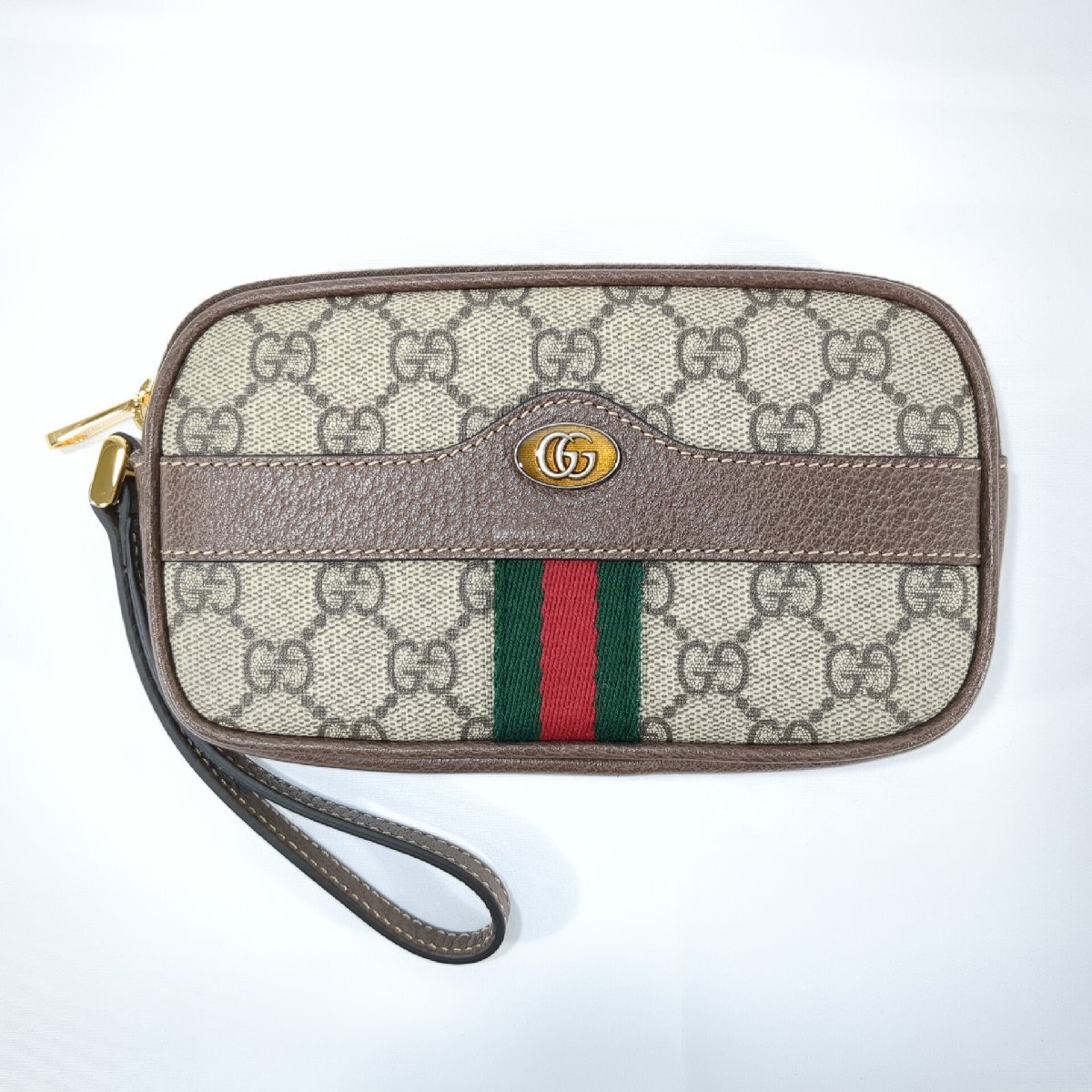 【美品】 GUCCI グッチ オフィディア GGスプリーム シェリーライン ポーチ 小物入れ レザー ゴールド金具 ブラウン 517366