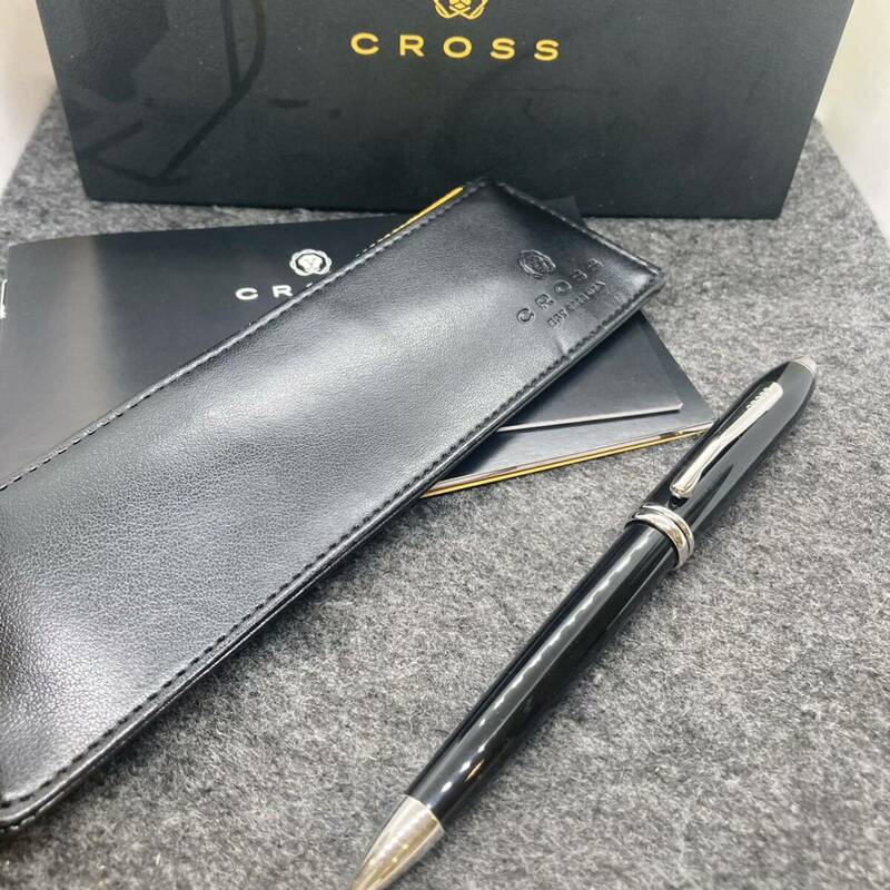 PE2201□CROSS クロス ツイスト式 ボールペン タウンゼント ブラック×シルバー ペンケース 箱付き 筆記確認済み ★ネーム入り