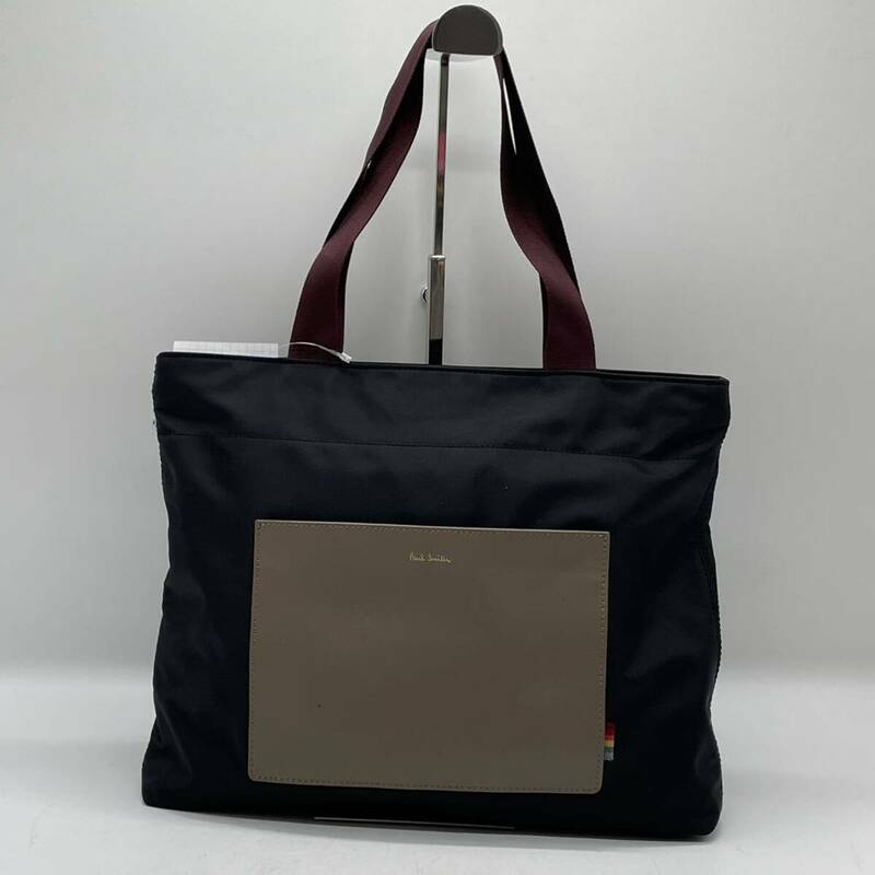 ★BN346● Paul Smith ポールスミス ハンドバッグ トートバッグ ショルダー 肩掛け ブラック×ブラウン系 レザー ナイロン 