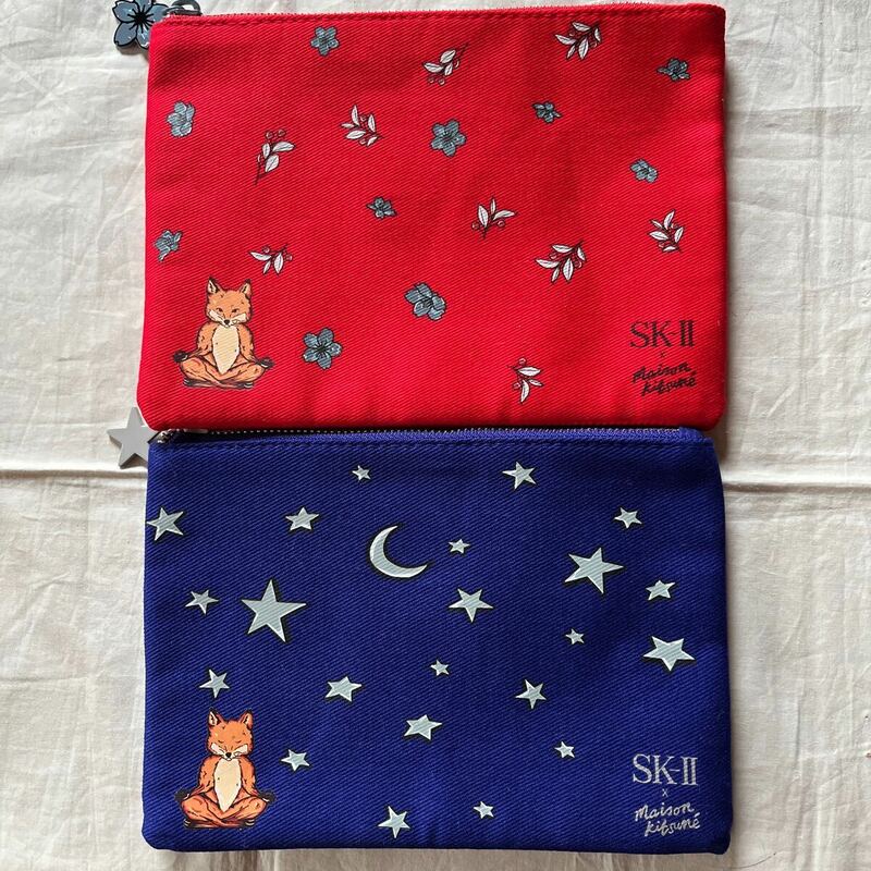 sk-Ⅱ×Maison Kitsune limited pouch red & blue (sk-Ⅱ×メゾンキツネ　リミテッドポーチ)