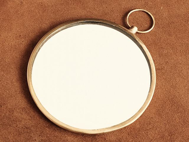 真鍮 手鏡 （大サイズ）： ブラス ミラー 雑貨 化粧品 パーツ ゴールド 旅行グッズ リング 雑貨 小物 コスメ 丸い アンティーク