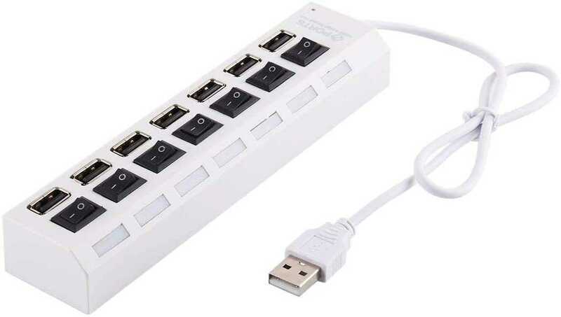 USB ハブ 7ポート個別スイッチ付き LEDライト搭載 耐久性 新品 ホワイト 送料無料