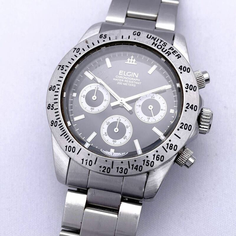 ELGIN エルジン FK-1059-E 腕時計 ウォッチ クォーツ quartz クロノグラフ 銀 シルバー P448