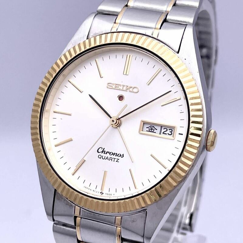 SEIKO セイコー Chronos クロノス 5C23-7000 腕時計 ウォッチ クォーツ quartz アラーム デイデイト 金 ゴールド P474