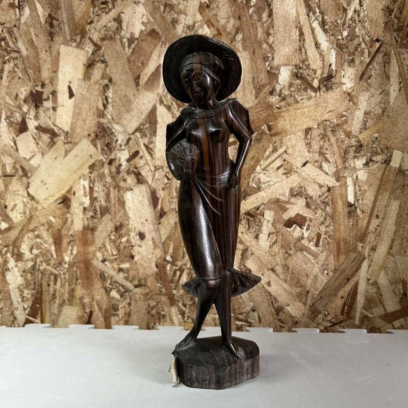 木彫り 女性像 オブジェ 置物 人形 彫刻 アンティーク ビンテージ BALI 海外 インテリア