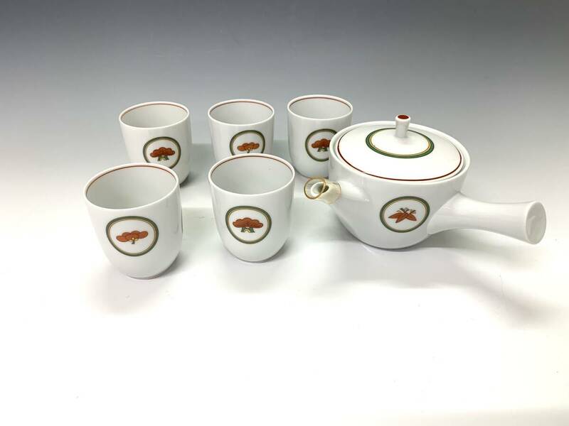 a176 ノリタケ Noritake 茶器セット 急須/湯飲み5客 レトロ 和柄