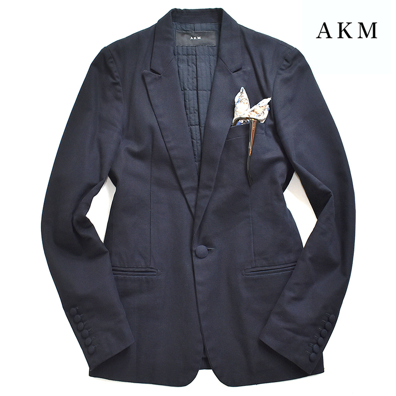 [定価７万] AKM / エイケイエム キャンバス地 ドレスジャケット メンズL 黒 ブラック 日本製 細身 wjk ウノピュウ スリム タイト