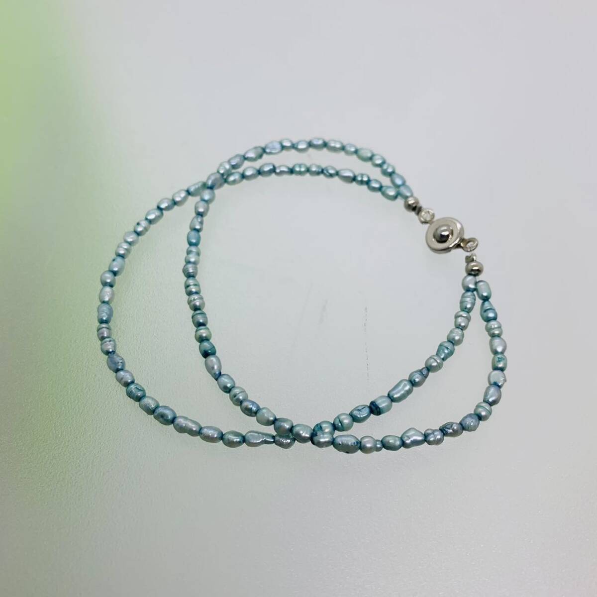 淡水パール/着色ブルー/3ｍｍ2連/内径約18ｃｍ