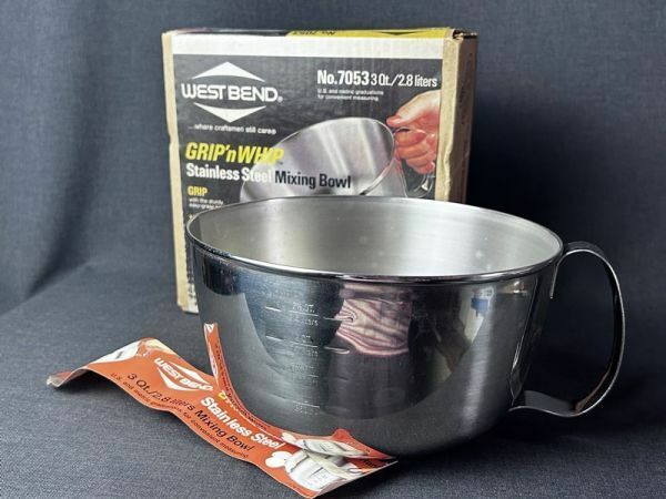 アメリカンビンテージ WEST BEND 持ち手付 Mixing Bowl 箱付◇キッチン雑貨/調理器具/ボウル/ステンレススチール/容器