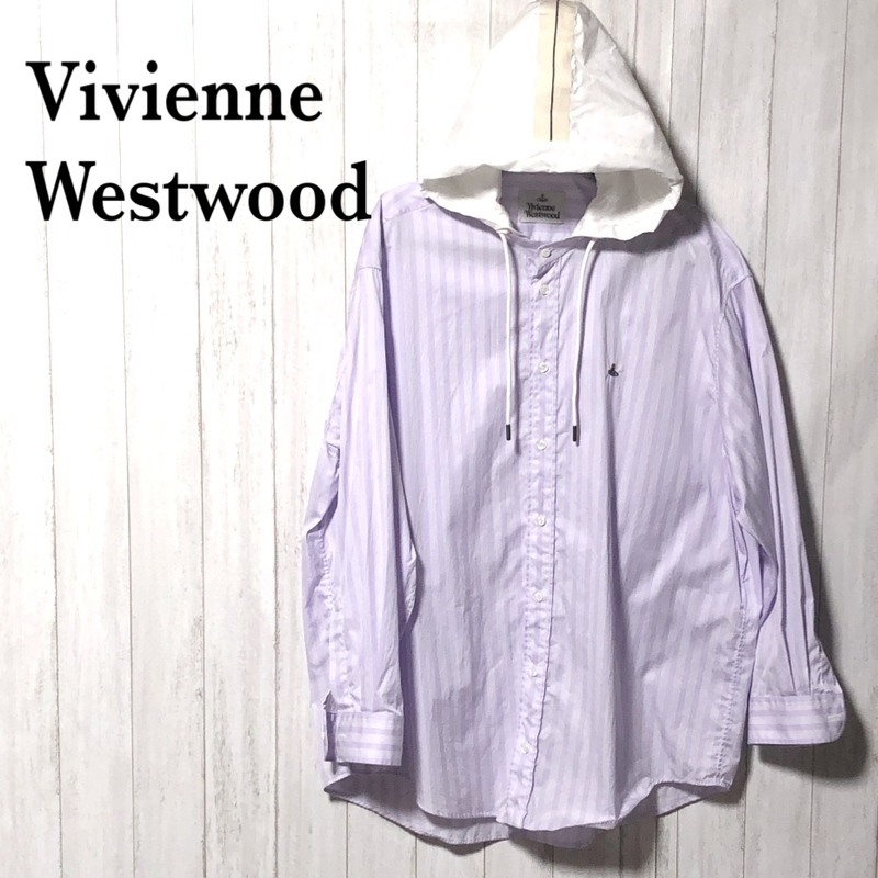 ヴィヴィアンウエストウッド フード付き シャツ 48 Vivienne Westwood ストライプ オーバーサイズ