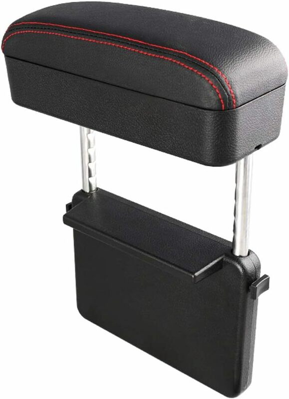 トヨタ 汎用 アームレストサポート対応 肘掛け コンソールボックス アームレスト収納ボックス 車用アームレスト(黒（赤ステッチ）)
