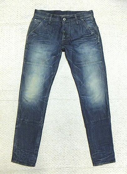 極上:G-STAR RAW(ジースターロウ/イタリア製).ダブルニー テーパード デニム 32×32(FAEROES TAPERED/チェーンステッチ/W87股下81/バイカー