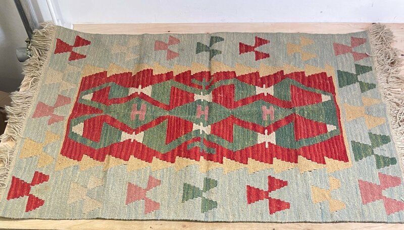 【長期保管品】キリム 幾何学模様 絨毯 カーペット ラグ インテリア S.C.0543