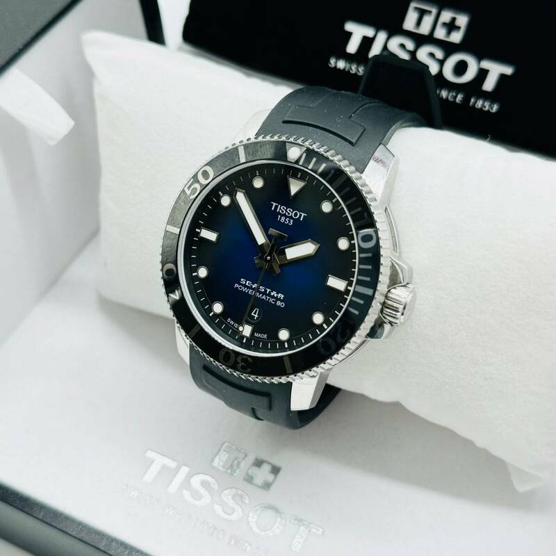 TISSOT ティソ SEASTAR シースター 120407 POWERMATIC 80 自動巻き オートマチック 腕時計 デイト 稼働 中古品 格安 1円出品 8387