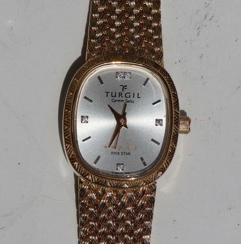 TURGIL FIVE STAR ファイブスター レディース 腕時計 Geneve Swiss アナログ クォーツ ゴールド 稼働品