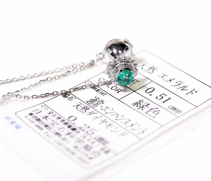 Y-20☆Pt900 エメラルド0.51ct/ダイヤモンド0.25ct ピンブローチ 日本宝石科学協会ソーティング付き