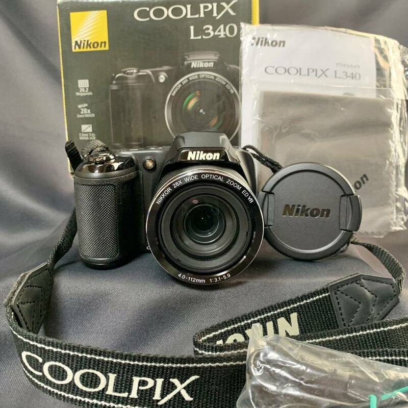 【美品】Nikon ニコン COOLPIX クールピクス L340 デジタルカメラ 電池式 純正ストラップ/ USBケーブル/ 説明書/クロス/ 箱付 動作確認済み