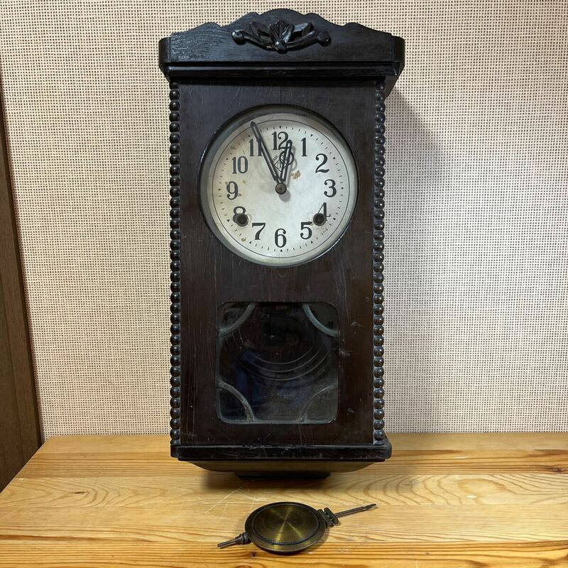 TRADE MARK 柱時計 アンティーク 振り子時計 古時計 昭和レトロ 掛時計 ゼンマイ式 u896