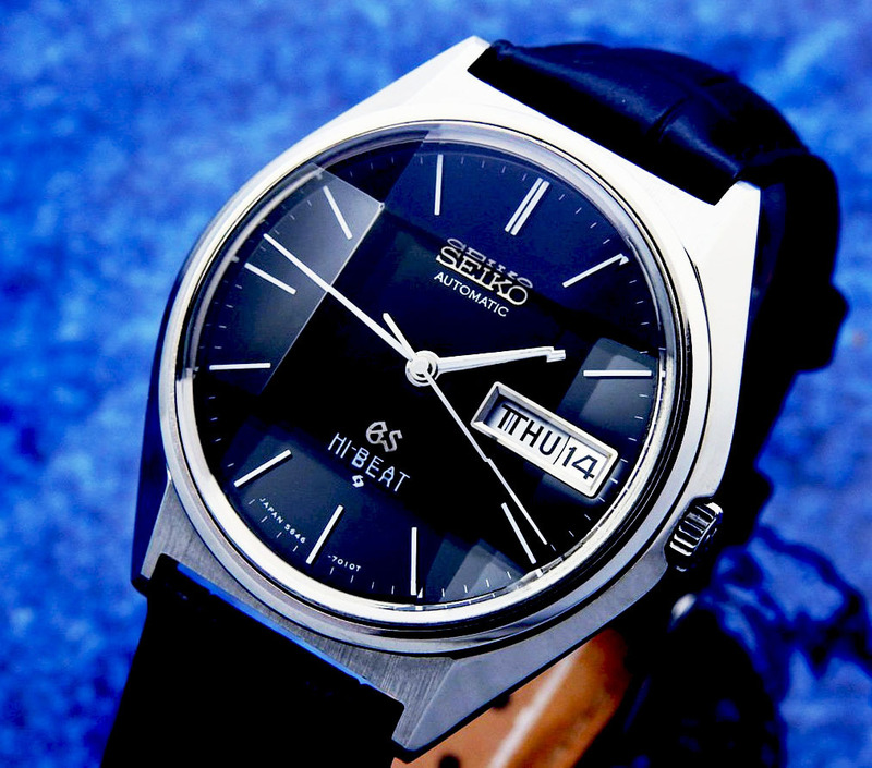 SEIKO グランドセイコー ハイビート 5646-7010 Steel Black Dial Cut Glass メンズ 自動巻き(美品、OH済み ) / 36mm