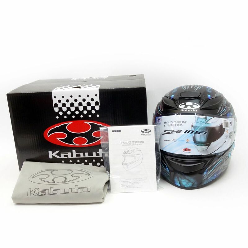 119【未使用】OGK Kabuto/オージーケーカブト SHUMA FLAME フラットブラックブルー XLサイズ(61-62cm) フルフェイスヘルメット