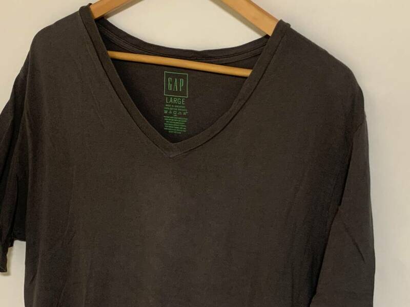 90's GAP VネックTシャツ 無地 ブラック 黒色 Lサイズ ギャップ ビンテージ VINTAGE ヴィンテージ アメカジ アメリカ 古着 USED USA