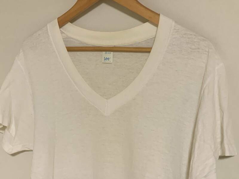 80's Lee コットン VネックTシャツ 白色 Mサイズ リー アメリカ製 ビンテージ VINTAGE アメカジ 古着 USED USA 