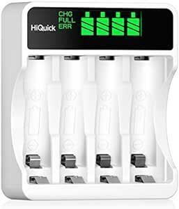 HiQuick 充電池充電器 単3 単4 ニッケル水素 ニカド充電池に対応 急速充電器 LCD付き 電池残量の表示 独立したスロッ