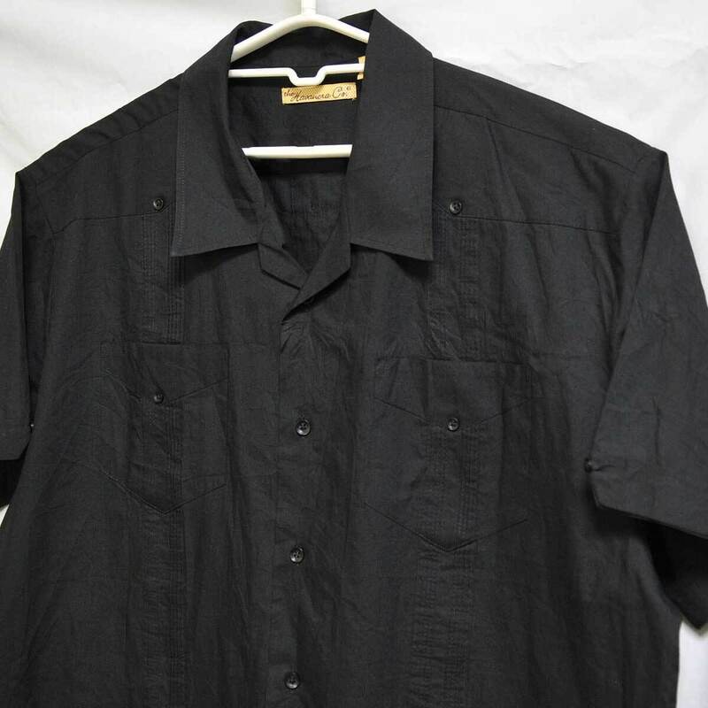 古着●キューバシャツ 半袖 ブラック XL 身丈79ｘ身幅67 xwp
