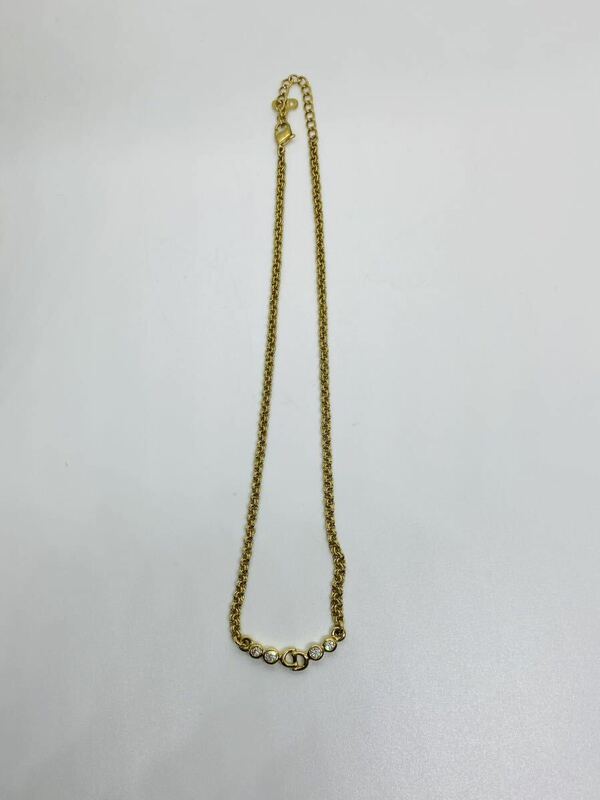 Christian Dior クリスチャンディオール ネックレス CDロゴ ラインストーン アクセサリー ペンダント ゴールドカラー　長さ約　43cm