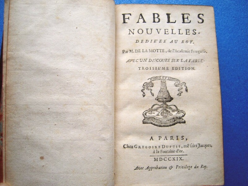 18世紀本！ド・ラ・モット『新しい寓話 Fables Nouvelles』1719 3版