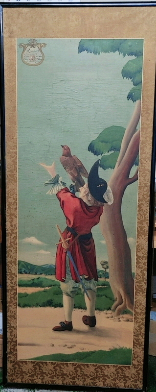 『初期洋風画 鷹匠図』130×47cm 額装 大変な珍品で時代があります！必見画像！