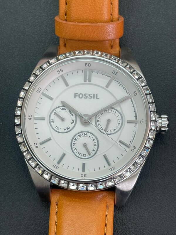 FOSSIL フォッシル BQ3015 メンズ腕時計 レザーベルト 茶色 動作未確認(SMU1604SM)
