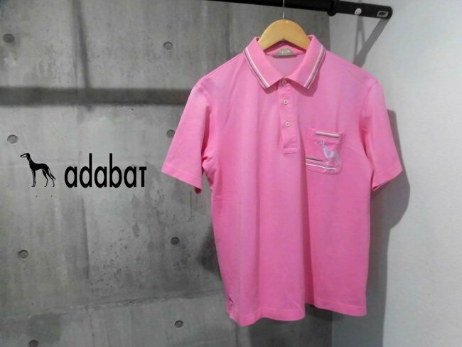 adabat アダバット 犬ロゴ刺繍 ポケット付き ポロシャツ/メンズ M程度/半袖シャツ/ピンク/GOLF ゴルフ