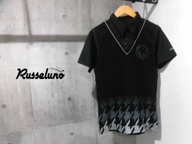 RUSSELUNO ラッセルノ/RS-11107 フェイクレイヤード ポロシャツM/ビッグ千鳥格子 グラデーションプリント 半袖シャツ/ゴルフ/メンズ/日本製