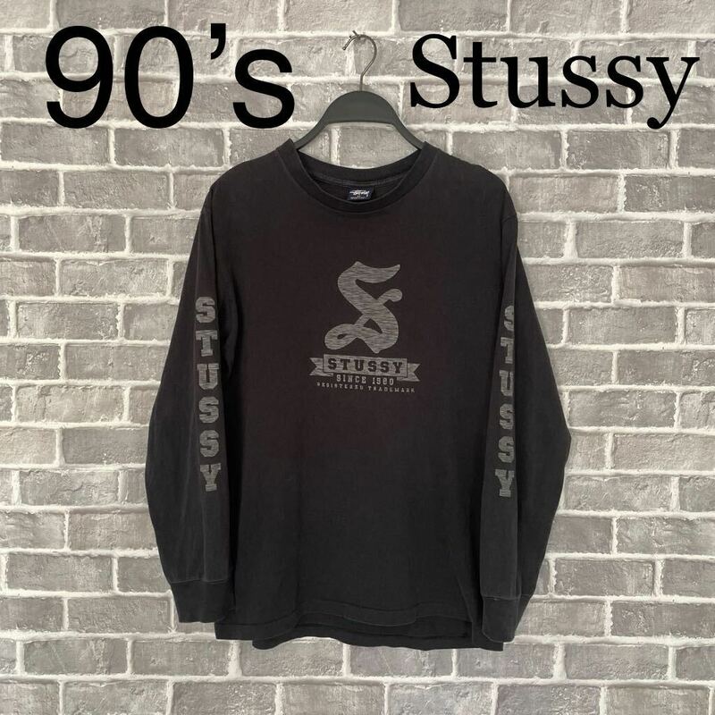 希少 90's old Stussy オールドステューシー Sロゴ ロンT カットソー 紺タグ USA製