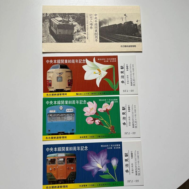 名古屋鉄道　中央本線開業80周年記念入場券 
