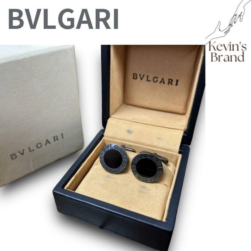 極美品　付属品付き　正規品　BVLGARI ブルガリ カフス　シルバー925 オニキス　ロゴサークル アクセサリー　ビジネス　メンズ