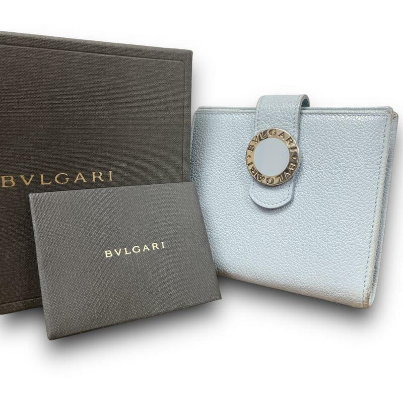 良品　正規品　BVLGARIブルガリ　コンパクト財布　コローレ　サークルロゴ　コンパクト　水色　メンズ　レディース