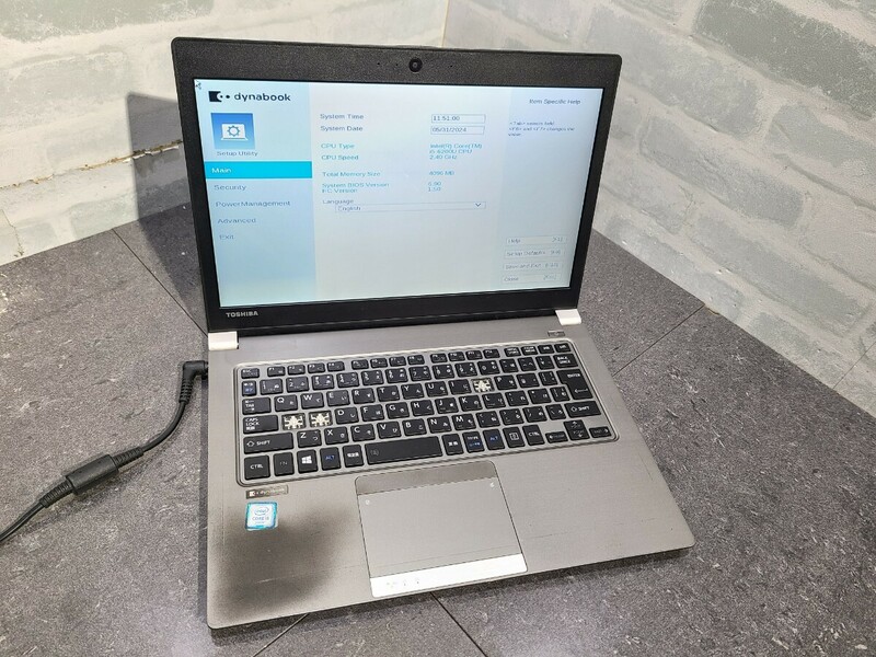 【ジャンク品】管1B250 TOSHIBA dynabook R63/D PR63DEAAD4CAD81 CPU core i5-6200U Bios起動OK SSD無し、メモリー4GB、バッテリー有り